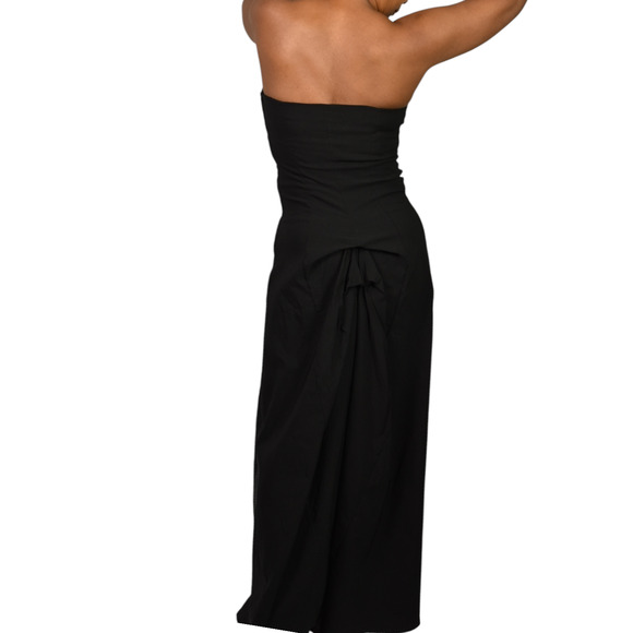 Vintage PourQuoi Pas Bustle Back Dress Black Sweetheart Neckline Maxi 90s Medium - Picture 4 of 16